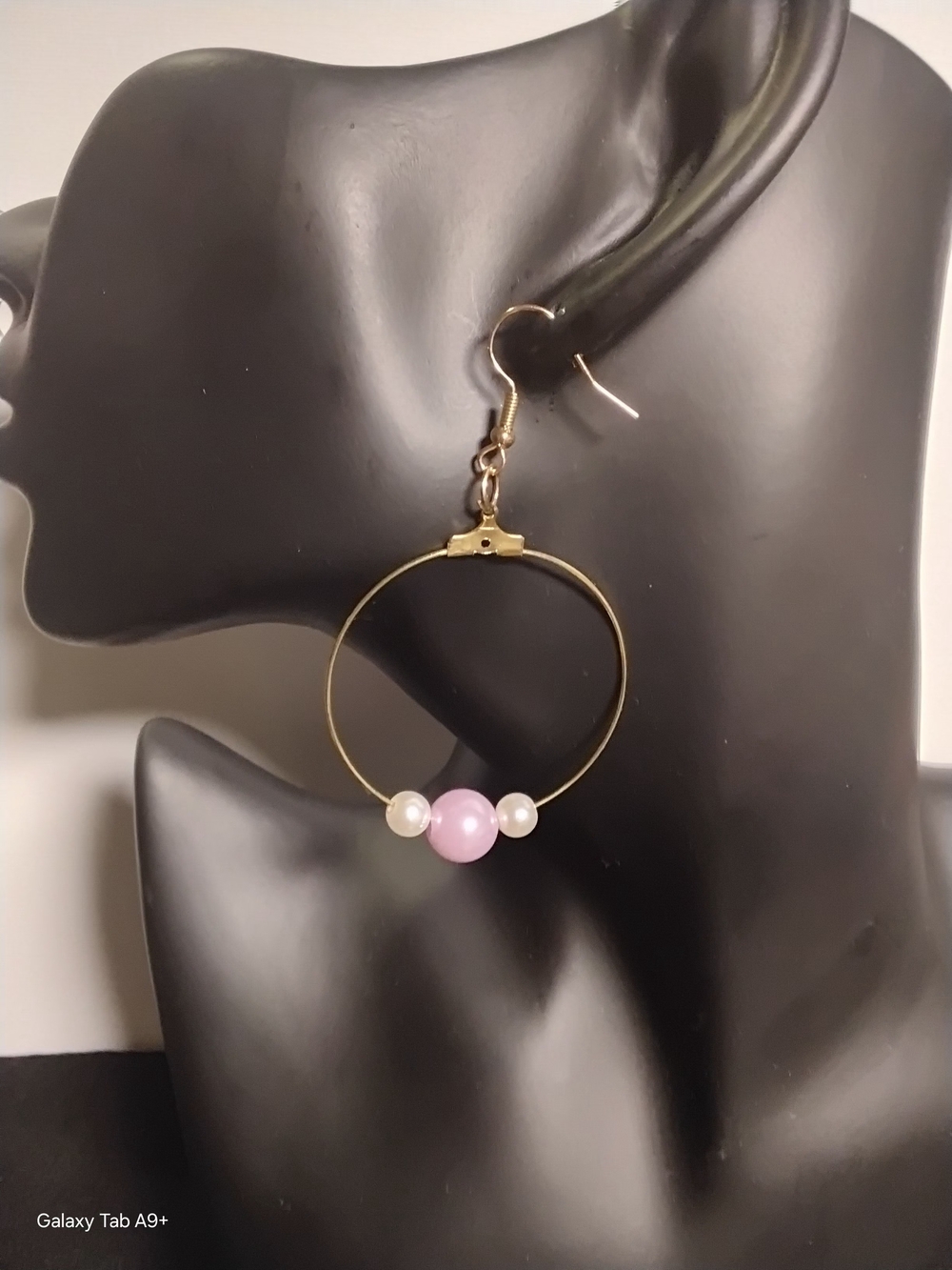 Handcrafted Gold Hoop Earrings with Pink and White Beads